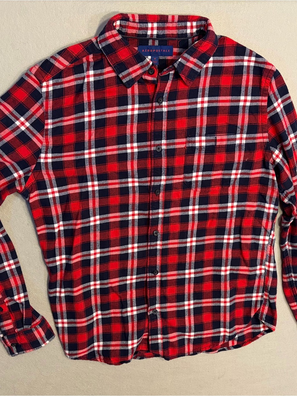 Aeropostale Red and Navy Plaid Button-Down Shirt